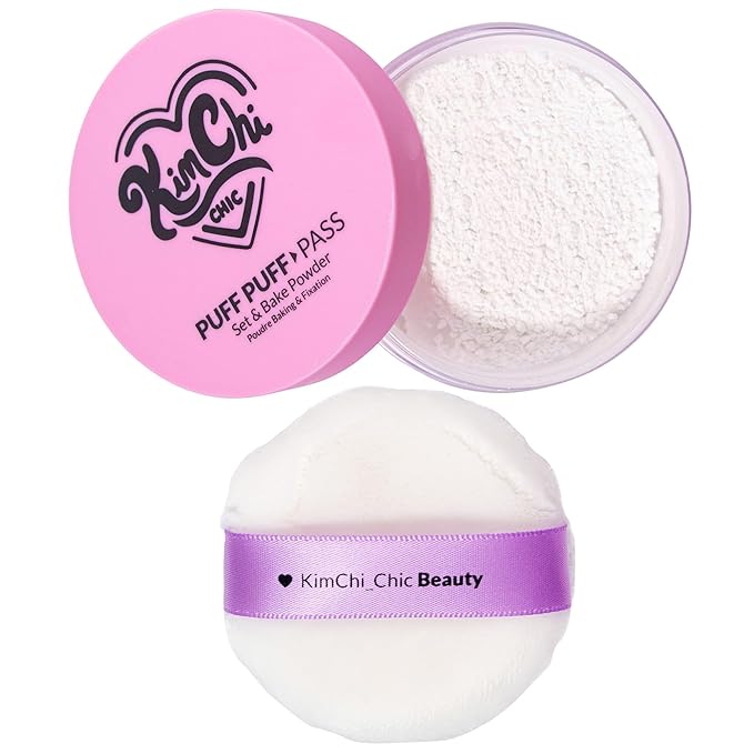 KimChiChic Beauty Puff Puff Pass Set and Bake Setting Powder for Makeup, Extra Fluffy Loose Face Powder Poof, Soft Natural Face Makeup for Uneven Skin Tone, 01 Ivander