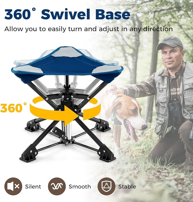GYMAX 360° Swivel Camping Stool, Portable Folding Stool Seat with Carry Bag, Collapsible & Lightweight for Outdoor Fishing Backpacking Hunting Hiking Travel