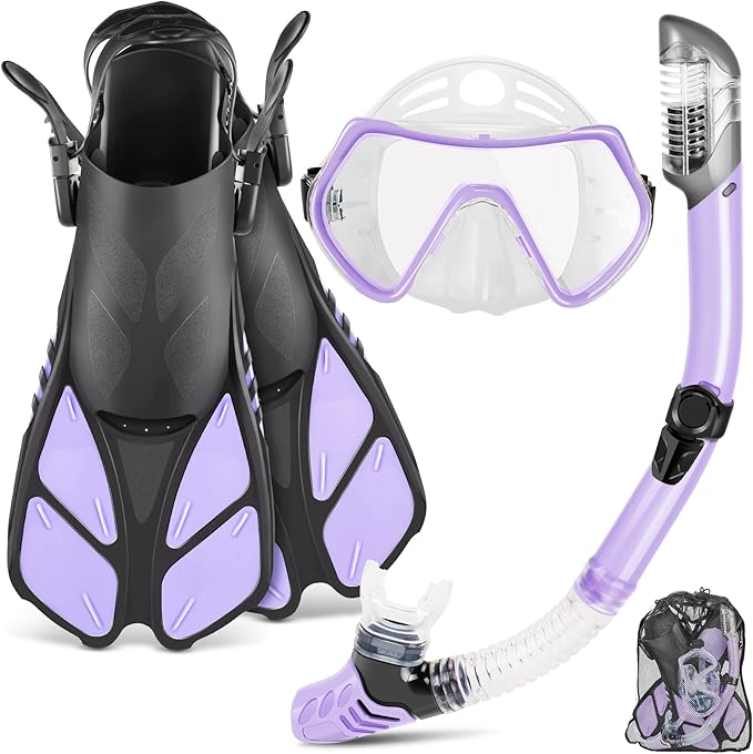 ZEEPORTE Mask Fin Snorkel Set, Travel Size Snorkeling Gear for Adults with Panoramic View Anti-Fog Mask, Trek Fins, Dry To...