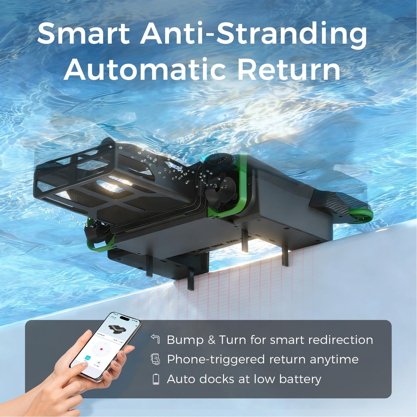 Solar Powered Pool Skimmer Robotic, Automatic Pool Surface Cleaner with APP Support, 24/7 Continuous Cleaning, Dual Charging Modes, Shallow Water Safeguard, Ideal for Above Ground & Inground Pools