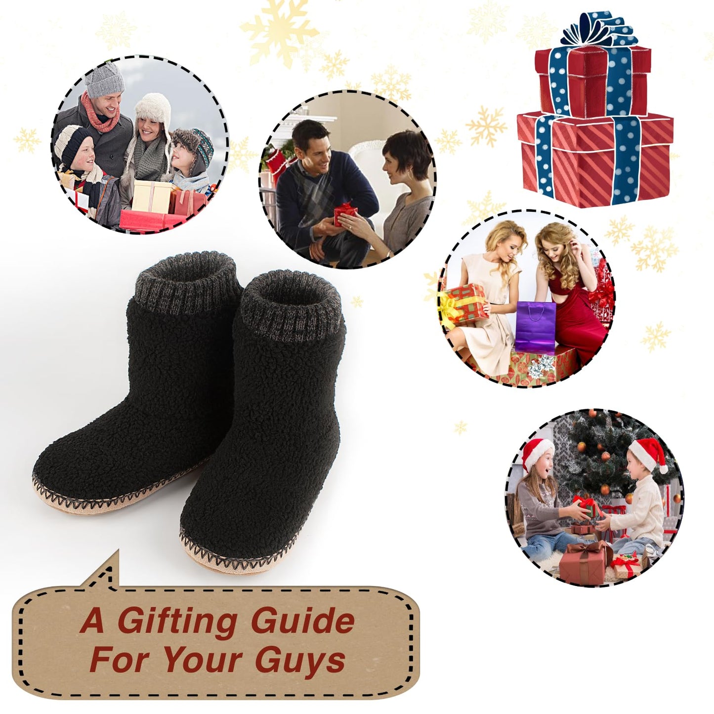 cosyone1997 Cozy Boot Slippers for Men Indoor, Fuzzy House Shoes with Non Slip Gripper Soles, Soft Warm Moccasin Socks, Winter Gifts for Christmas Unique, Black Adult Size 10-11