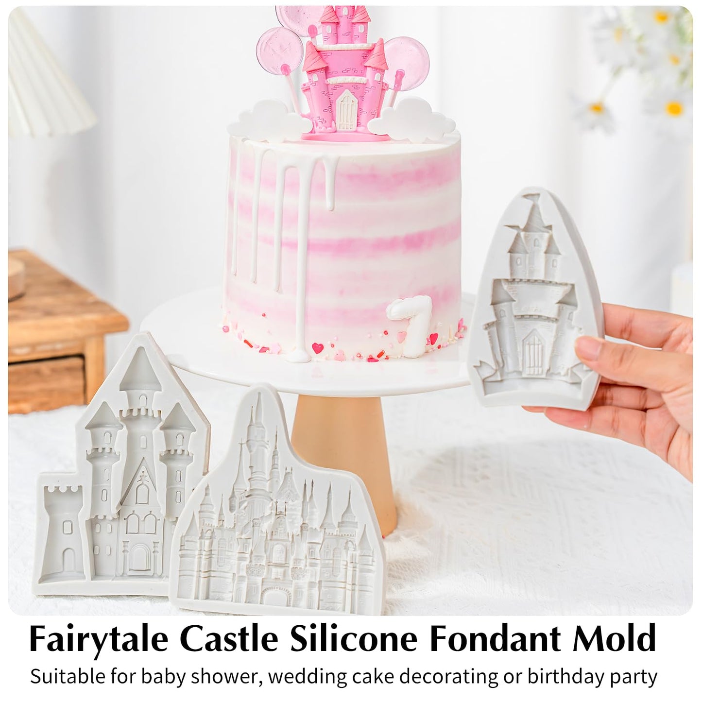 KALAIEN Castle Silicone Mold,3Pcs/Set Castle Cake Fondant Molds,Princess Chocolate Molds Castle Silicone Mirror Mould for Cake Decorating, FTM5036