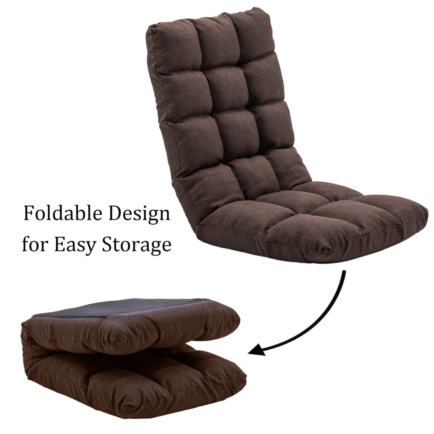 FLOGUOR Floor Chair, Floor Lounger Chair 42-Position Recliner Adjustable Foldable Video Gaming Meditating, Reading, Padded Comfortable Seat, Indoors (Brown) 8812CO