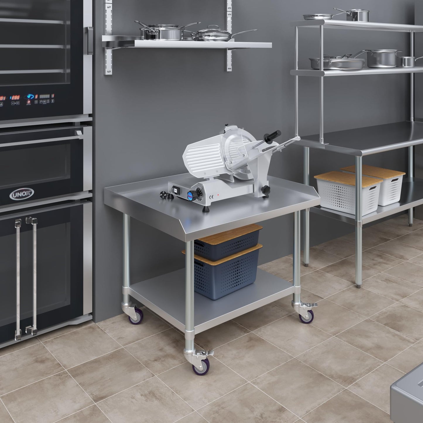 AmGood Stainless Steel Equipment Stand with Undershelf + Casters, Heavy Duty, Commercial Grade, NSF (30" Width x 36" Length + Casters)