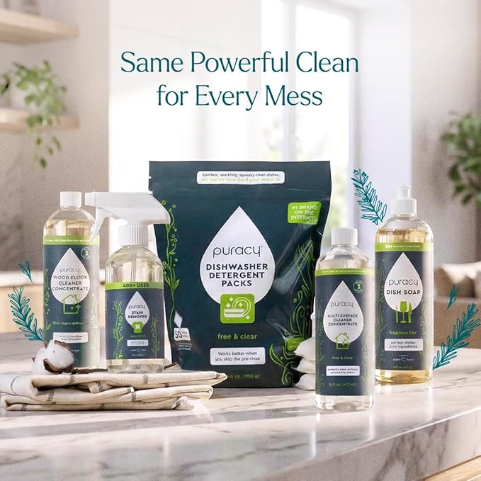 Puracy Wood Floor Cleaner Concentrate - pH Neutral Plant-Powered Hardwood & Wooden Floor Cleaner - Residue-Free Non-Sticky Cleaning Solution As Seen on TikTok (Blue Sage & Driftwood, 16 fl oz)