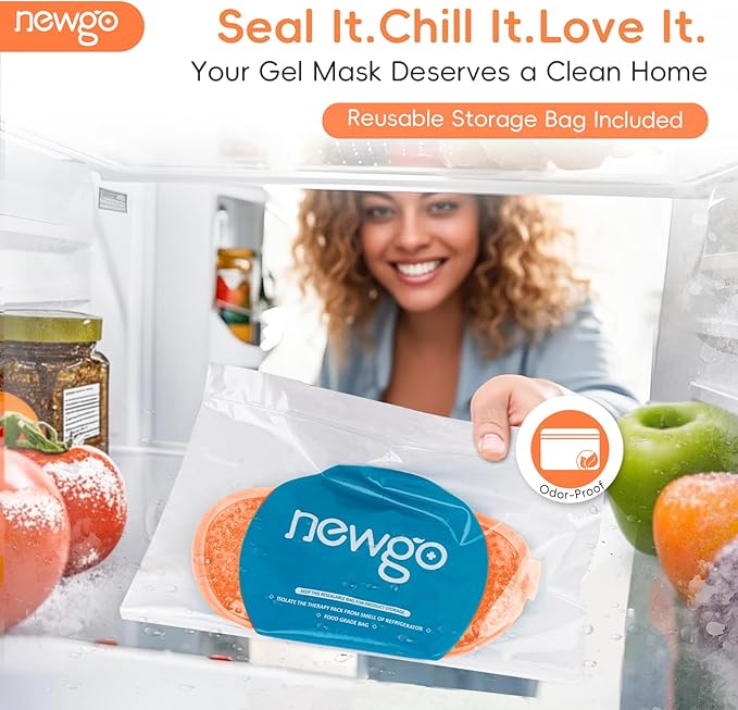 NEWGO Cooling Eye Mask for Puffy Eyes, Cold Eye Mask Eye Ice Pack for After Eyes Surgery, Tension Stress Relief, Itchy Eyes, Headaches, Dark Circles - Orange