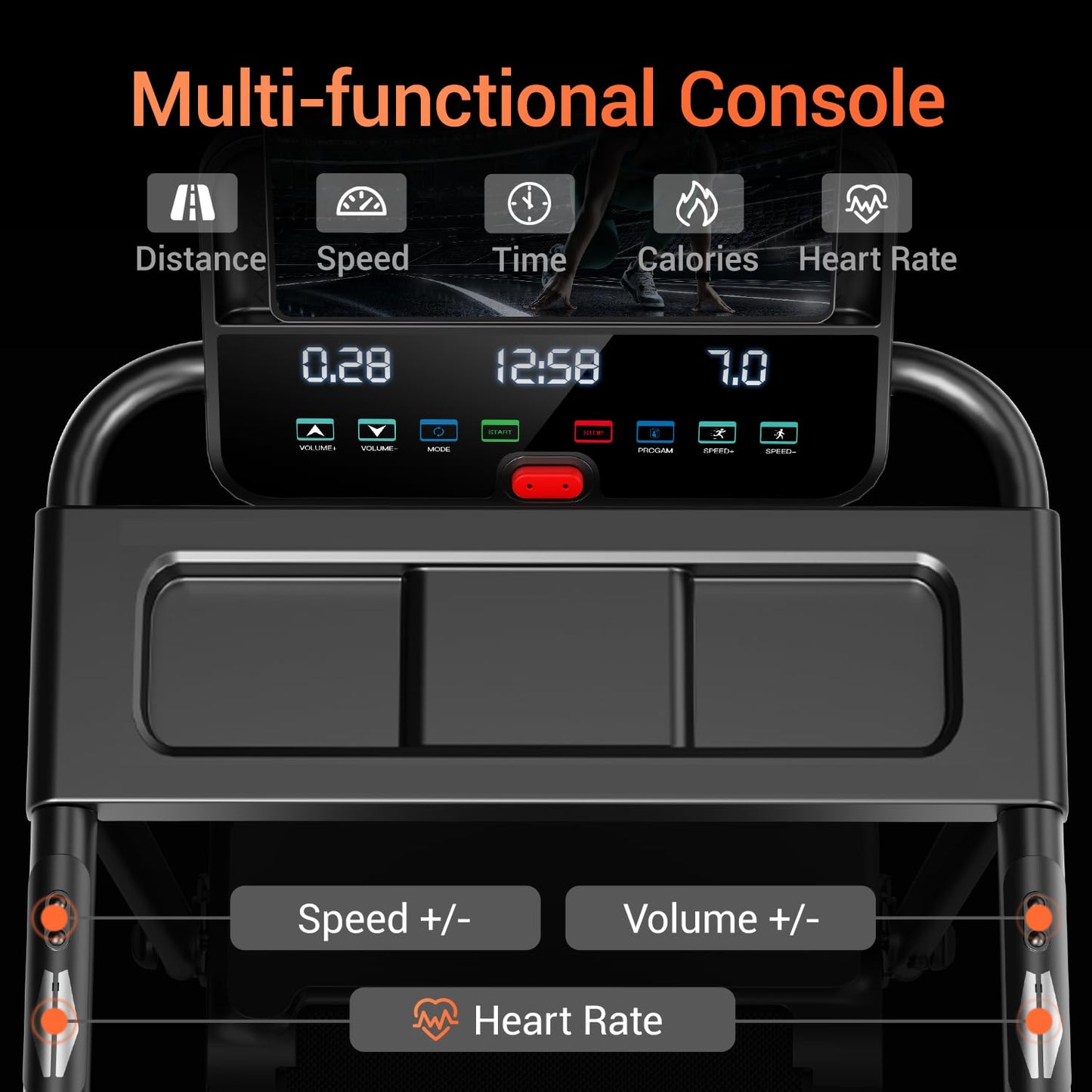 LONTEK Treadmills for Home, 3.0HP Quiet Brushless Folding Treadmill with Heart Rate Sensor, Silicone Damping System, 300lbs Weight Capacity, Holder for Cup&Phone
