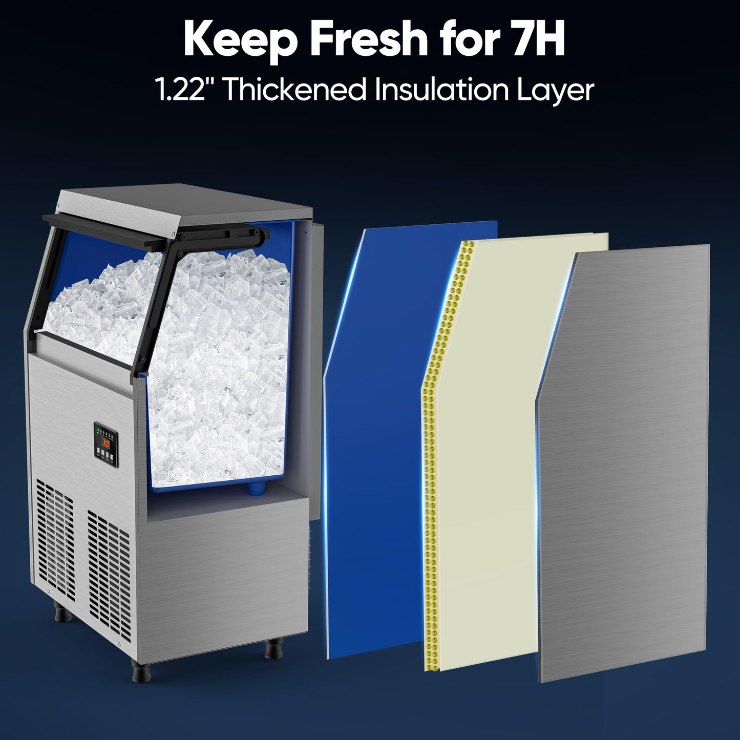 Coolski Commercial Ice Maker Machine 150LBS/24H, Under Counter Ice Maker with 35LBS Storage Capacity, Stainless Steel Ice Machine for Restaurant Home Bar, DOE
