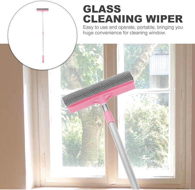 BESPORTBLE Extendable Window Cleaning Squeegee with Detachable Double-Sided Scrubber for Glass and Mirror Plastic Blade with Ergonomic Handle for Bathroom Kitchen Balcony Use Telescopic Pole