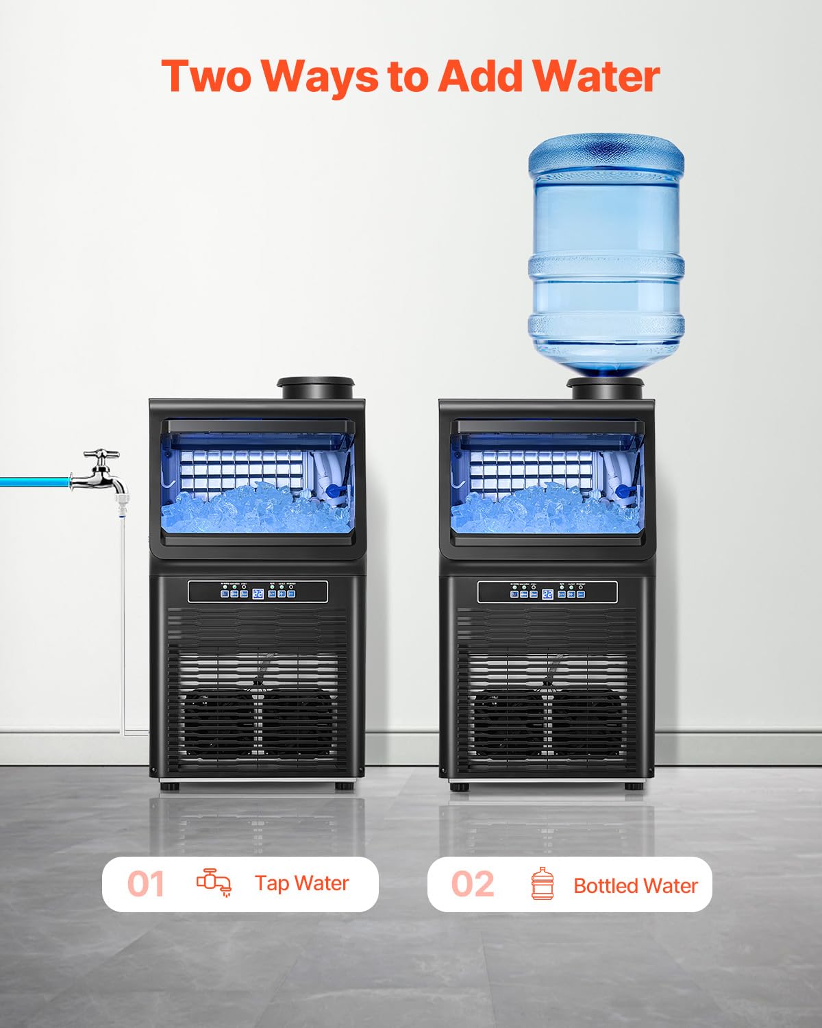 Vevor 90Lbs/24H Commercial Ice Maker Machine With 2 Water Inlets, 36 Ice Cubes In 15 Minutes, With 12Lbs Large Storage Capacity