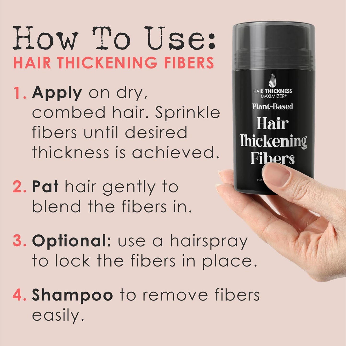 Hair Fibers for Thinning Hair For Women, Men. Plant-Based Formula for Instant Hairline & Bald Spot Coverage. Non-Itchy, Easy to Wash Out (Medium Brown)