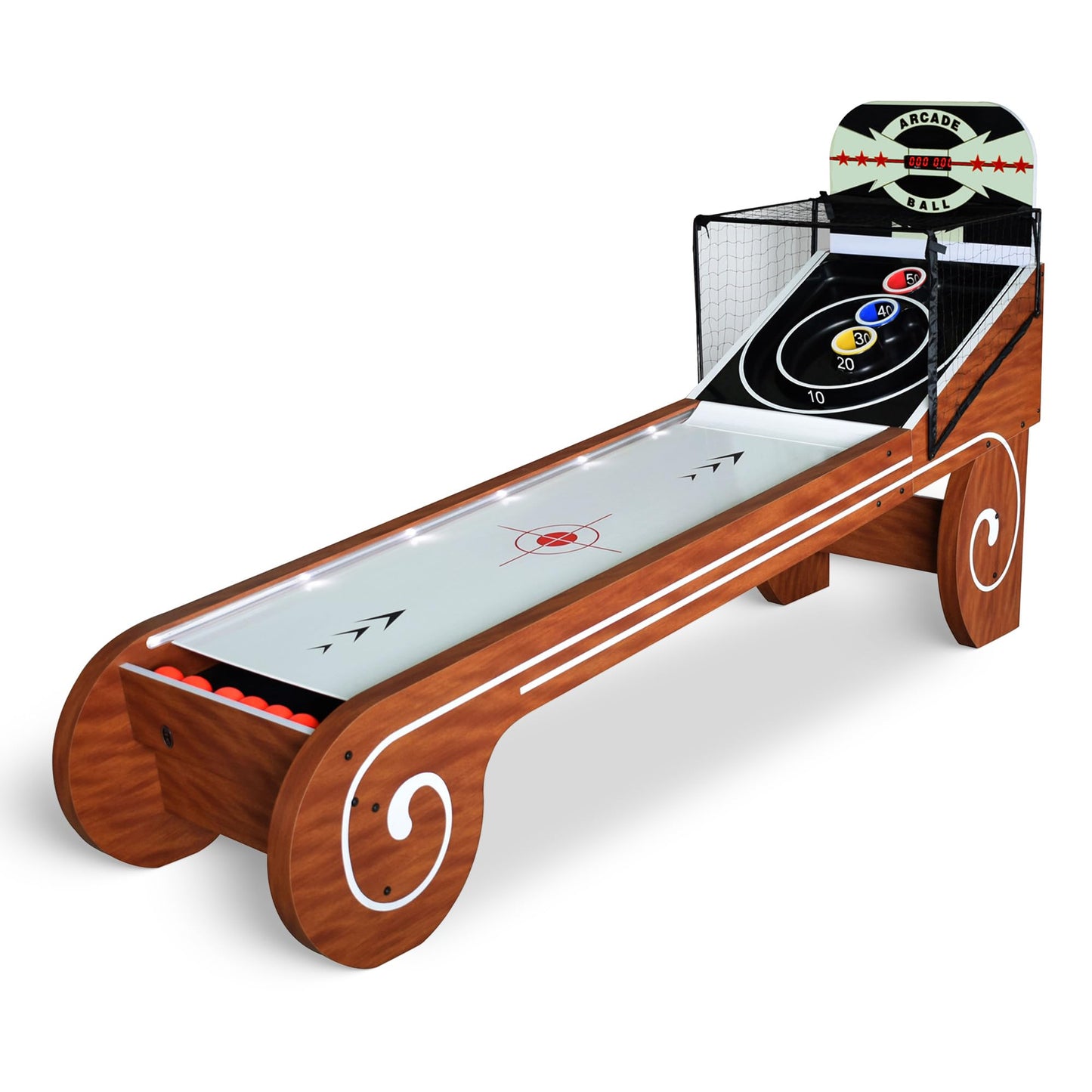 Hathaway Boardwalk 8-ft Arcade Ball Table for Family Game Rooms with LED Track Lighting, Scratch-Resistant Playfield