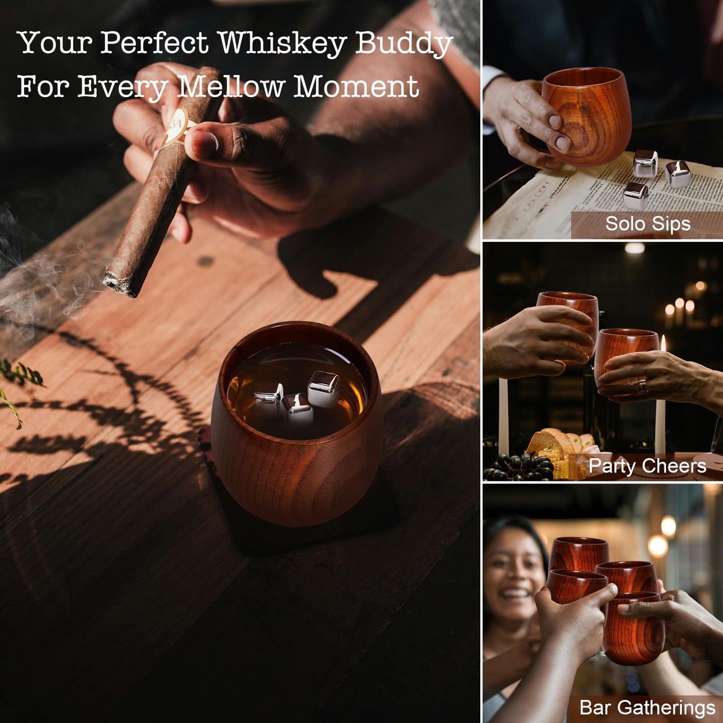 Tinnberlohas Wooden Whiskey Glasses Set of 2 – Durable Bourbon Glass for Men, Insulated Old Fashioned Glass – Whiskey Gifts for Husband, Dad, Brother – Birthday, Christmas, Father’s Day, Retirement