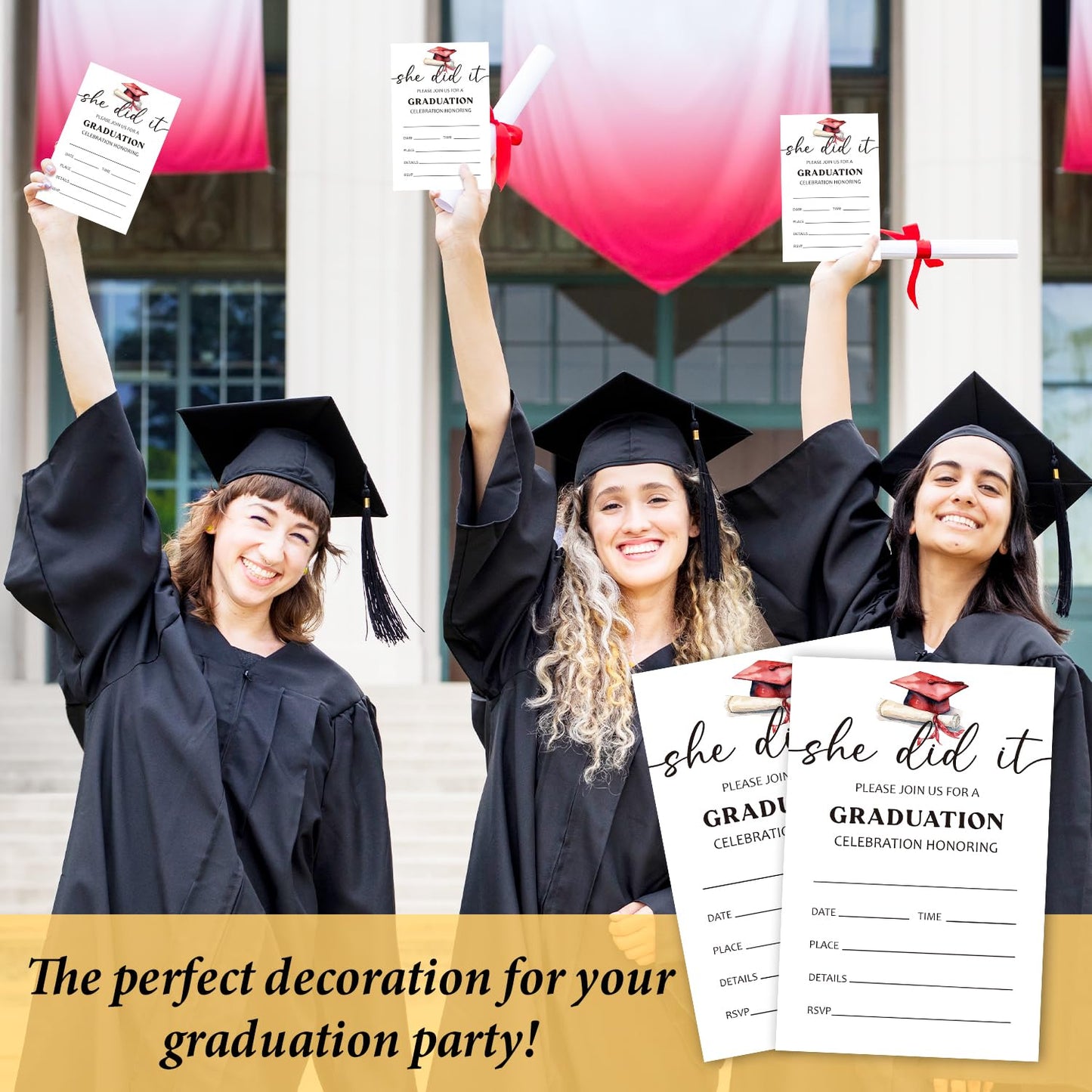 AWDSTN She Did It Graduation Invitation with Envelopes, 20 Set Graduation Announcements Grad Party Invites 2025 For College Junior High School Masters Grad Celebration -02
