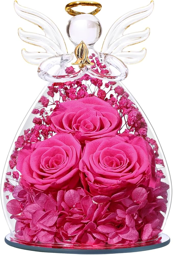 Beferr Valentines Day Rose Gifts for Her Women Mom Gifts for Birthday, Fresh Flowers for Delivery Forever Preserved Rose in Glass Angel Figurine, for Grandma Wife Daughter Girlfriend