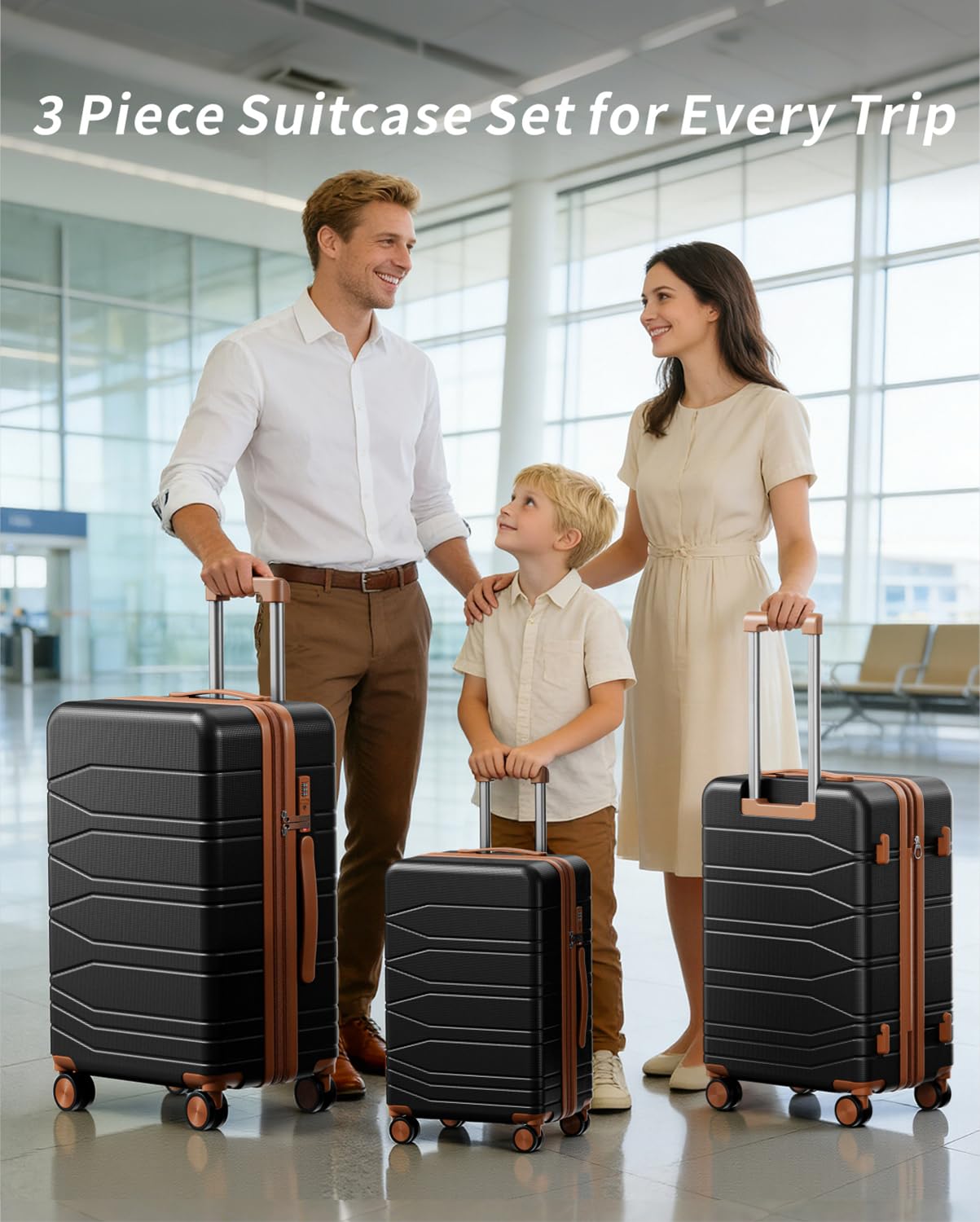 voyzap 3 Piece Luggage Set, 20/24/28 Inch Expandable Luggage Sets with Spinner Wheels, ABS+PC Hardshell Suitcases, Suitcase Set with Double-Layer Explosion Zipper, TSA Lock