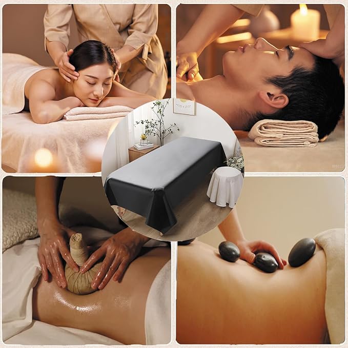 Massage Table Sheet, 87 x 51" PVC Reusable Wax Mat Pad Waterproof Massage Bed Cover Sheet (1Pcs Black)