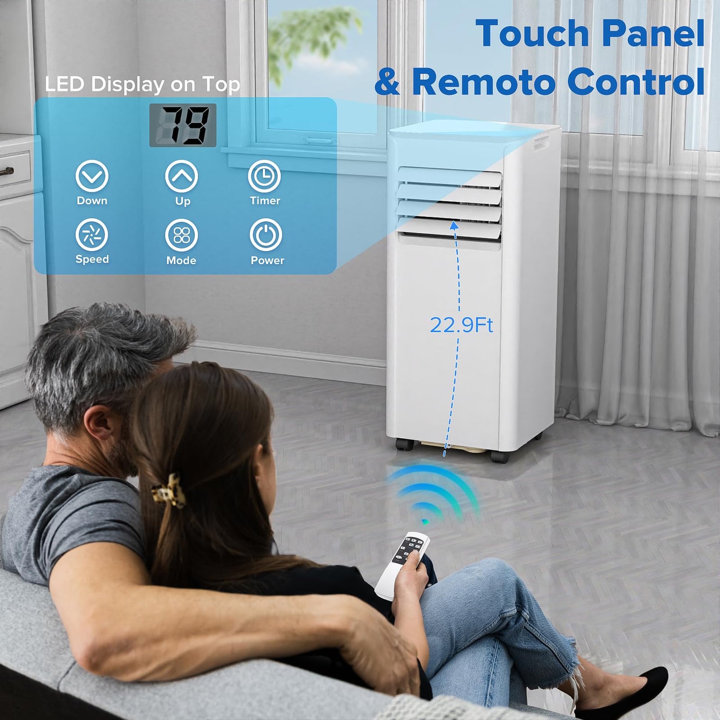Zafro 10000 Btu Portable Air Conditioner Cools Up To 450 Sq. Ft., Remote Control, Led Display, 3-In-1 Modes Portable Ac Units Wi