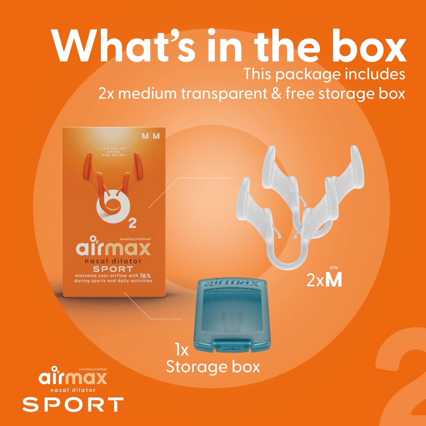 Airmax Unisex Sport Nasal Dilators Two-Pack - Easy, Safe, and Comfortable Breathing Aid - Improves Airflow - Transparent - Medium