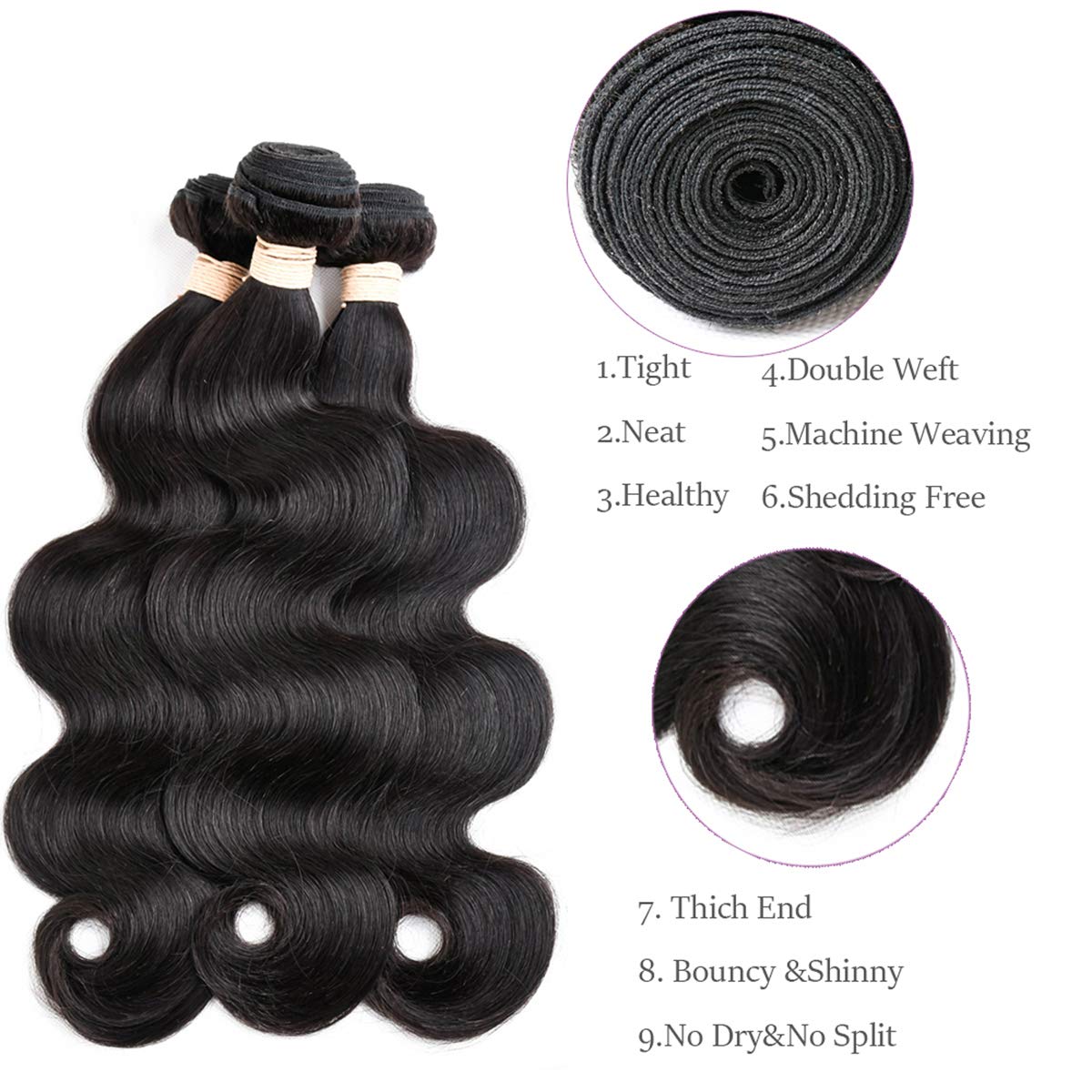 Beauhair Brazilian Body Wave Virgin Human Hair Bundles with Closure (22 24 26 with 20 closure) Unprocessed Bundles with Lace Clo
