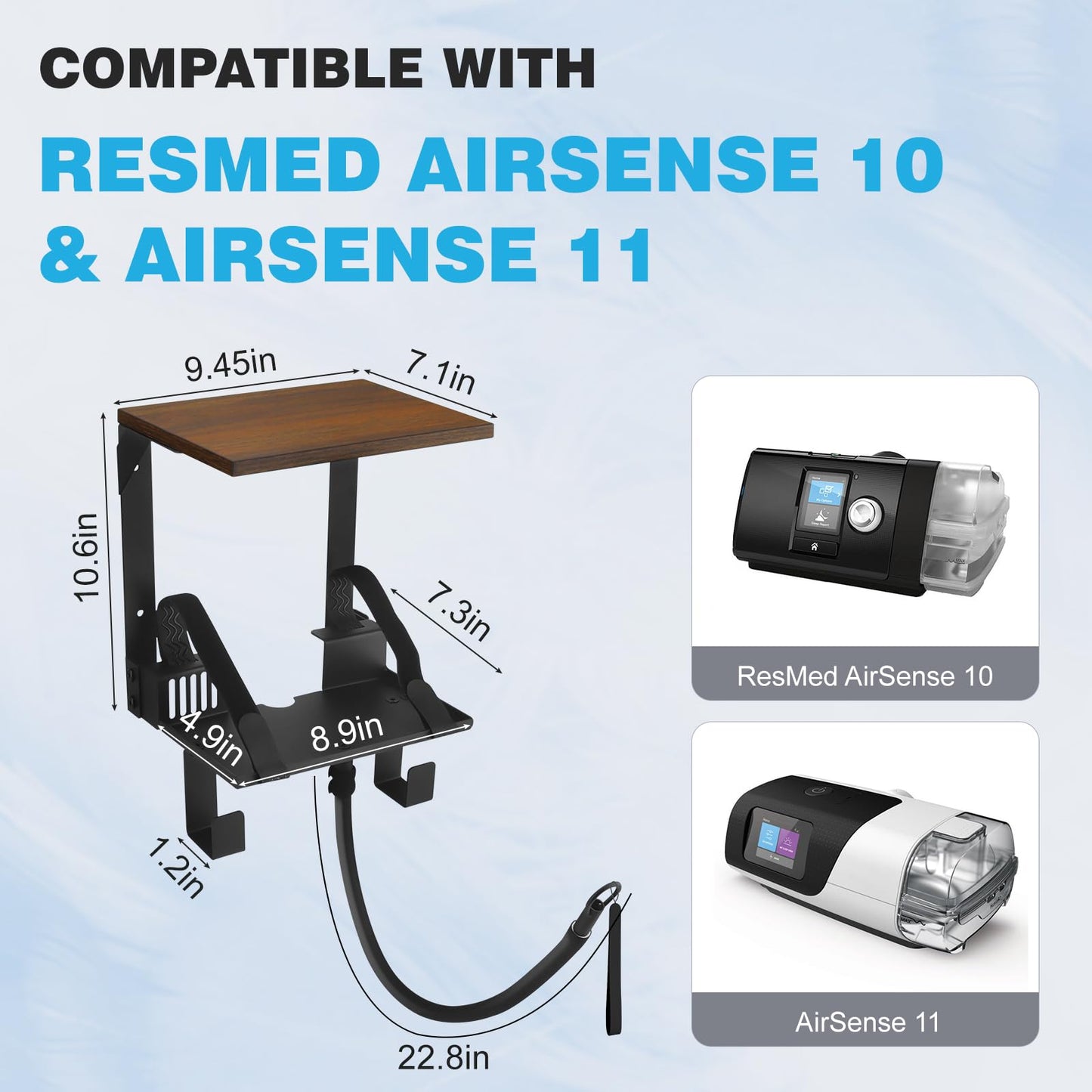 Upgraded CPAP Shelf Wall Mount, 2-Tier Organizer for ResMed AirSense 10 & 11 | with Adjustable CPAP Hose Holder & Mask Hook, Avoid Hose Entanglement | Bedside CPAP Stand to Reclaim Your Nightstand