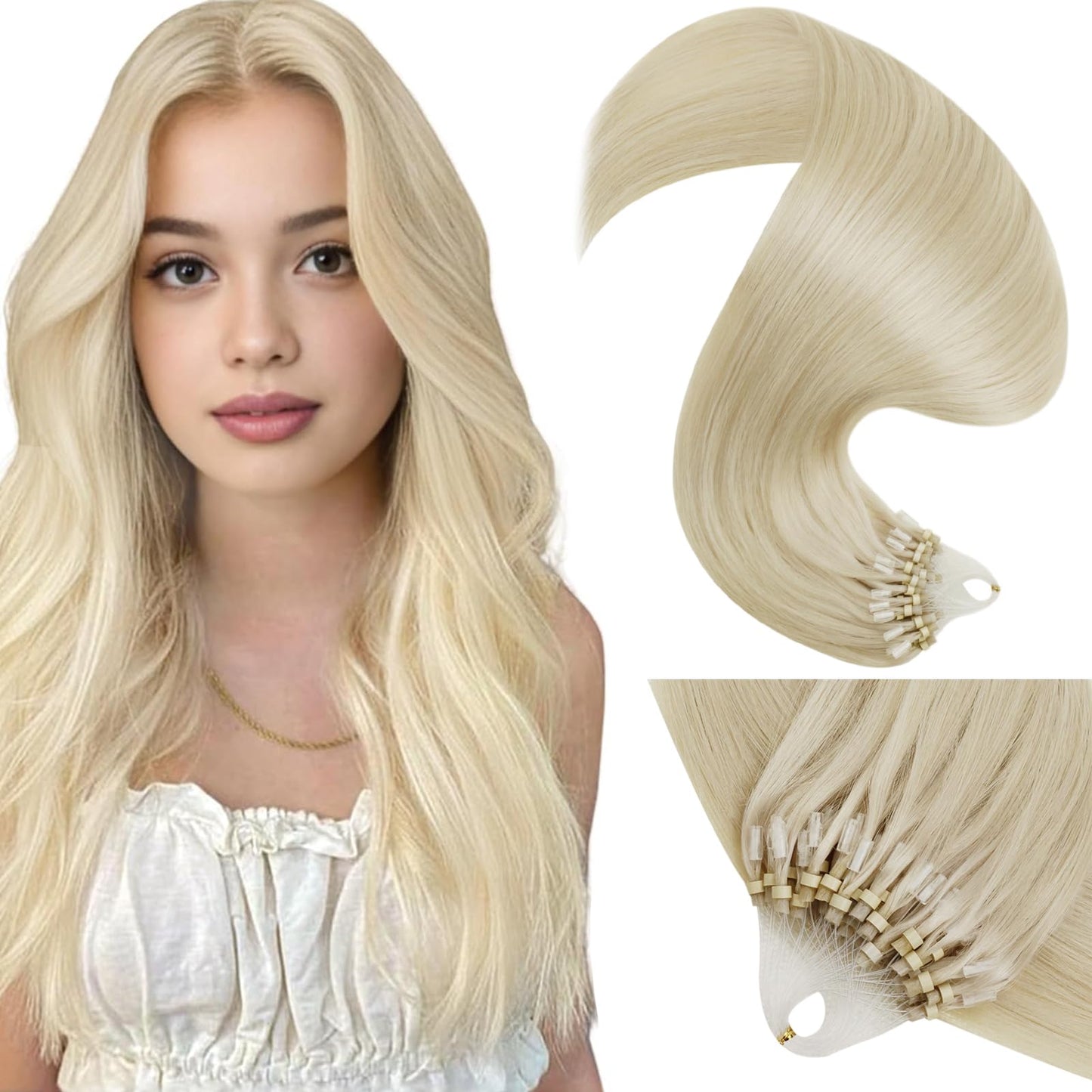LaaVoo Microbead Hair Extensions Human Hair Bleach Blonde Microloop Hair Extensions Human Hair Microlink Hair Extensions Human H