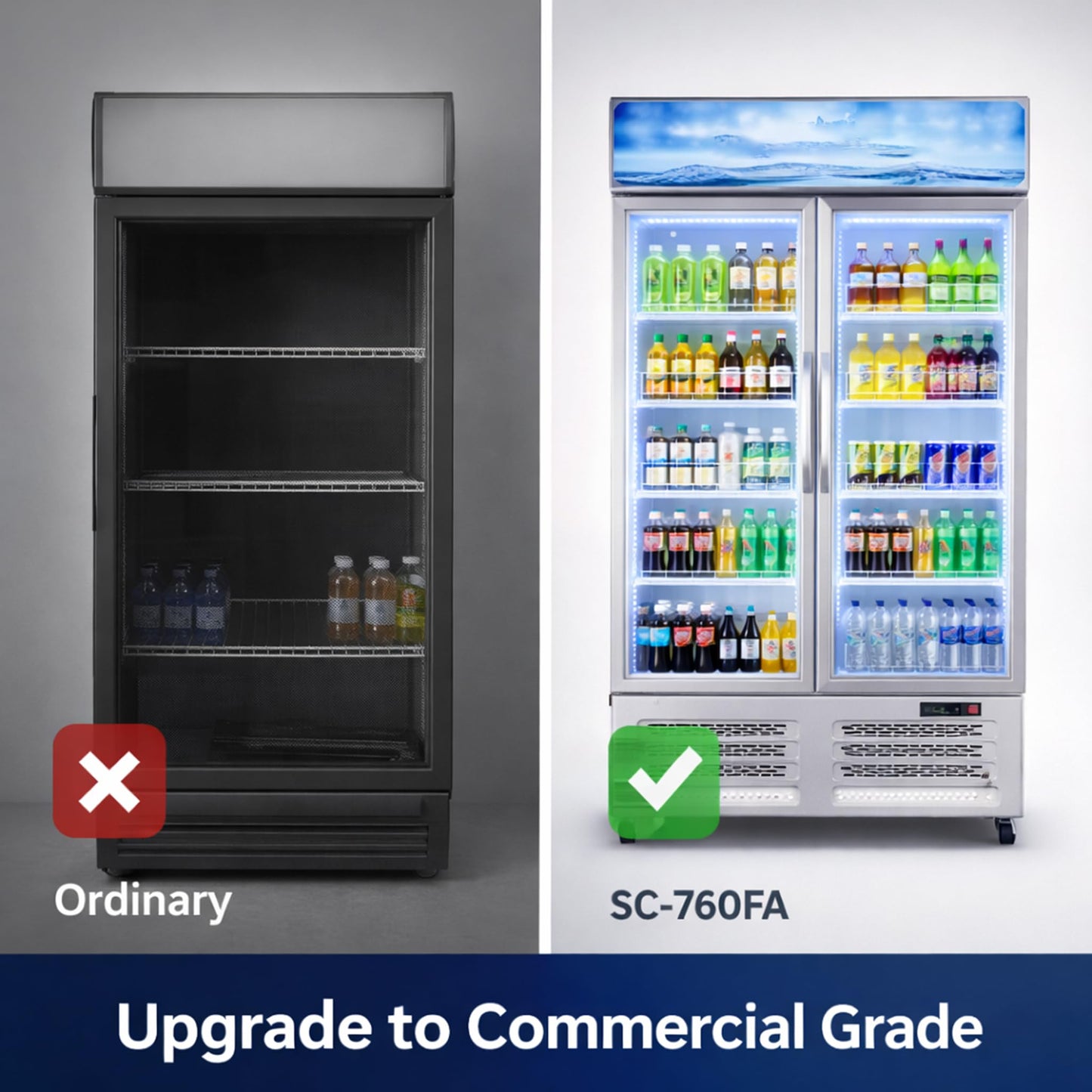 GarveeLife 26 Cu.Ft Commercial Display Refrigerator with Glass Door, LED Lighting, 8 Adjustable Shelves, Beverage Cooler Merchandiser Fridge for Restaurant Bar Cafe Convenience Store, Upright Cooler