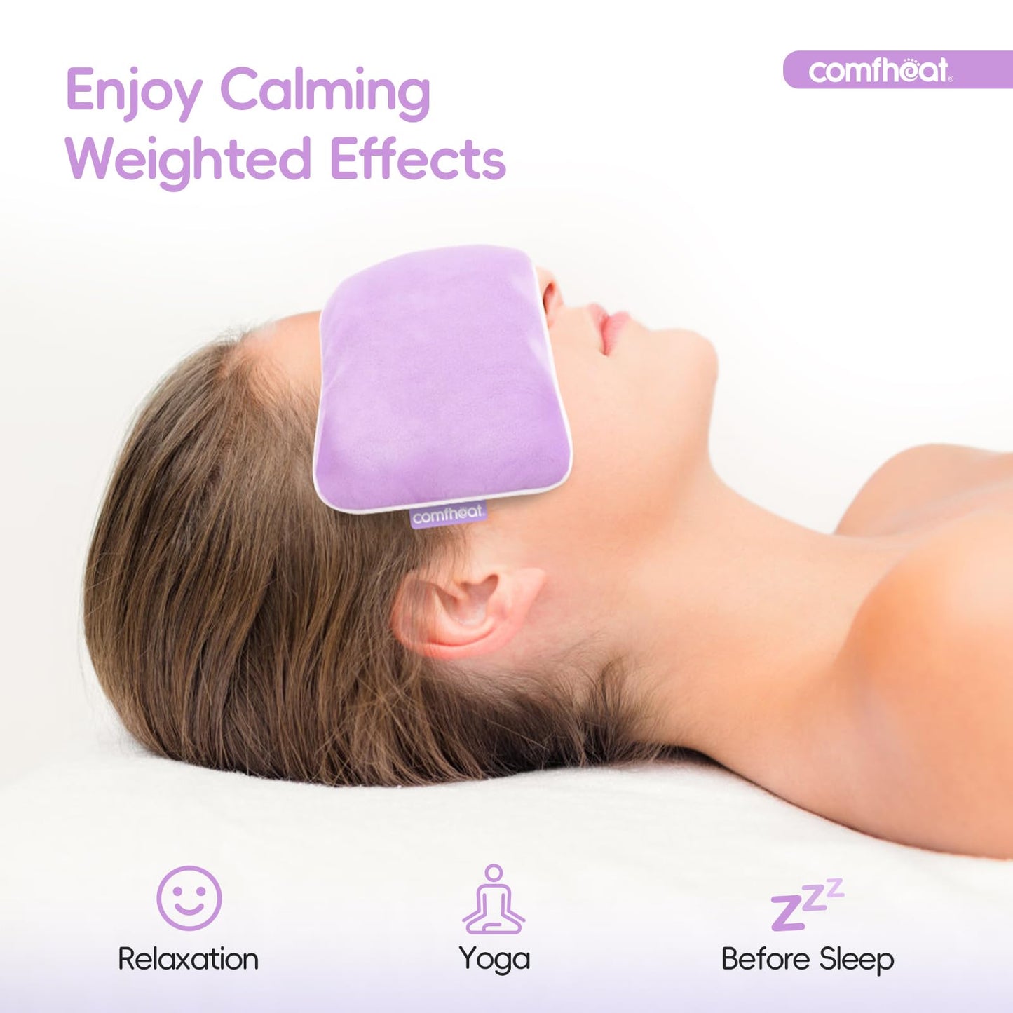 Comfheat Lavender Weighted Eye Pillow for Yoga, Microwavable Moist Heat Eye Compress Mask with Washable Cover for Relaxation, Sleeping, Meditation, Yoga, Spa, Migraine Relief (Purple)