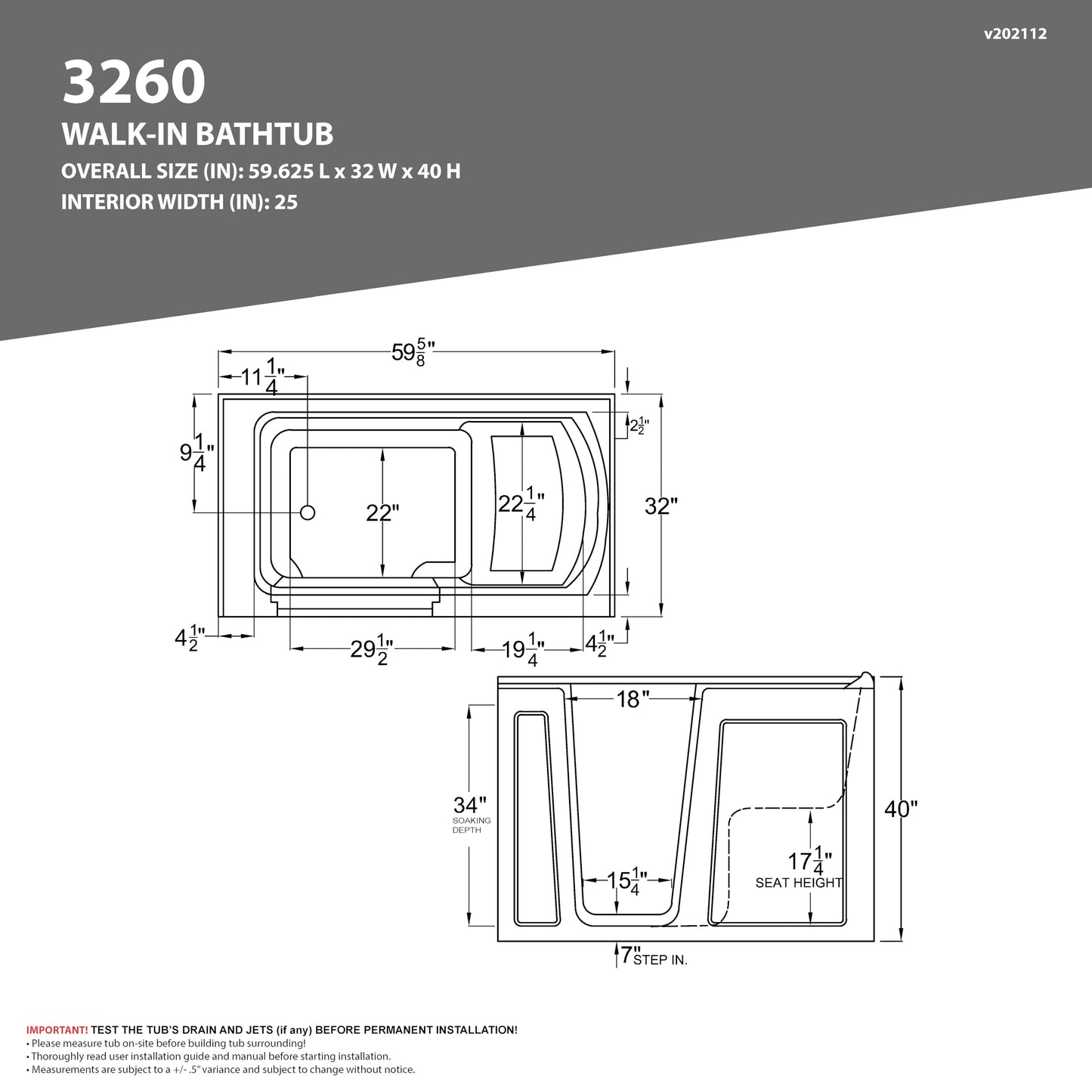 ANZZI Tubs Series Left Drain Quick Fill Walk-In Whirlpool and Air Tub with Powered Fast Drain in White Finish 32 in. x 60 in. | AMZ3260LWD