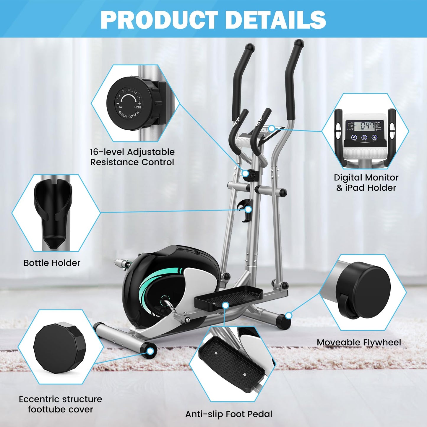 Elliptical Exercise Machine, Dripex Magnetic Elliptical Machine for Home, Hyper-Quiet Elliptical Training Machines w/ 13.2lbs Flywheel, 16 Resistance Levels, Pulse, LCD Monitor