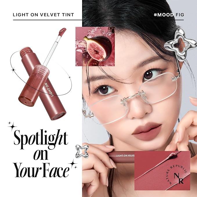 Nature Republic Light on Velvet Tint (05 MOOD FIG) | High Pigment, Weightless Lip Tint with Velvety Matte Finish, Smooth Texture, Non-Sticky Formula, Stocking Stuffers