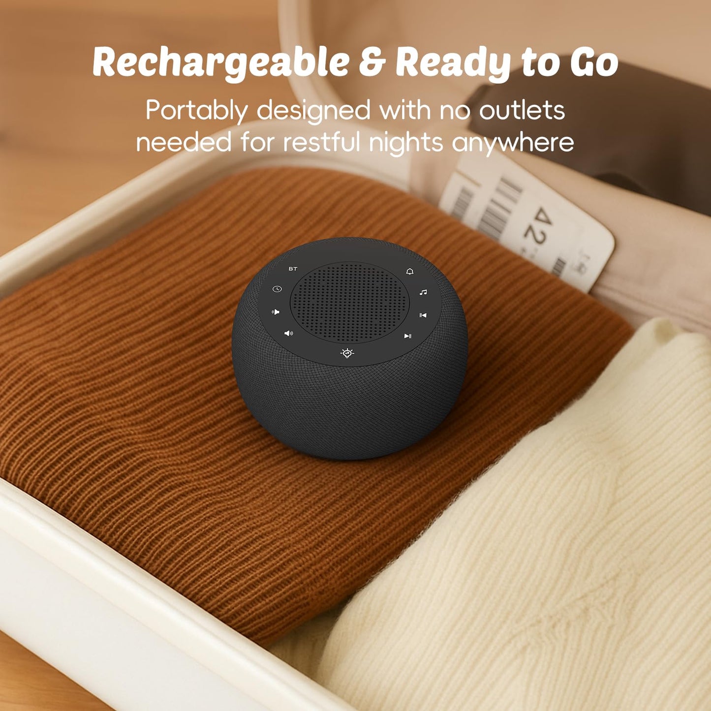 Buffbee Pro 2nd Gen – Upgraded Rechargeable Battery | 3-in-1 White Noise Machine for Sleep, Alarm Clock & Bluetooth Speaker, 25 Sleep Sounds, Portable for Travel & Bedroom