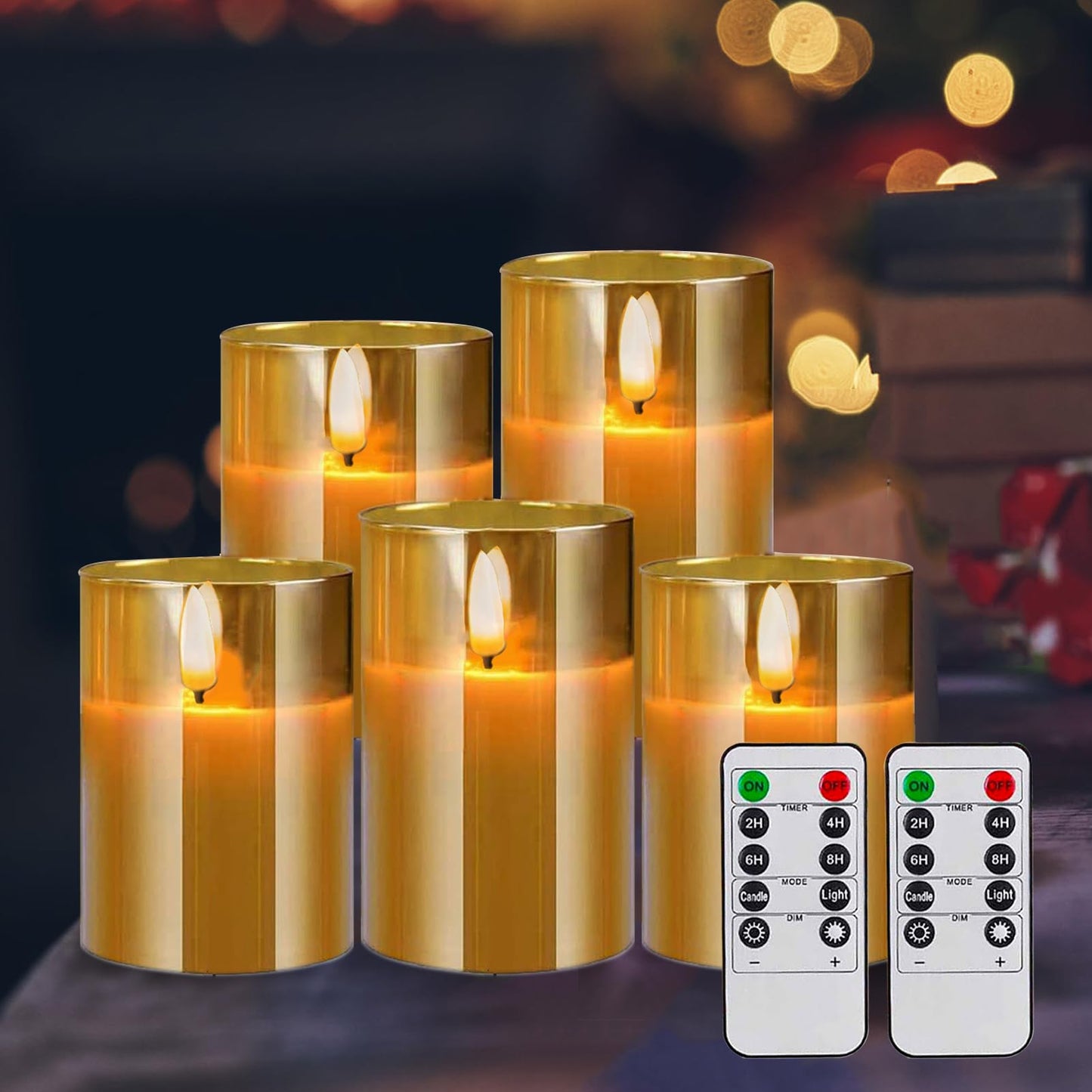 Sudifor Amber Flameless Candles, 5 Pack Battery Operated Candles with Flickering Flame, Large Pillar Candles with 2 Remote and Timer for Party/Hotel/Wedding/Birthday Decoration