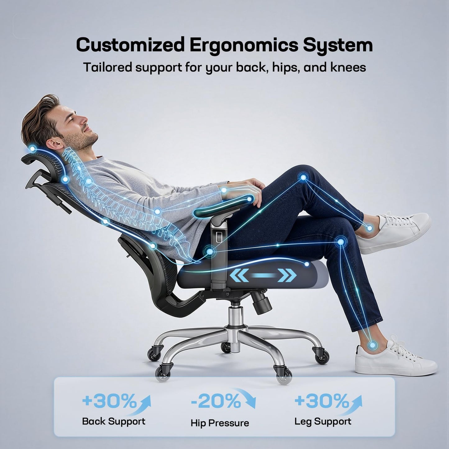 Marsail Ergonomic Office Chair with 6D Armrests, Ergonomic Chair with 3D Adjustable Headrest, Slide Seat, Lumbar Support, and 4-Position Tilt Lock – Big and Tall Office Chair with 330 lbs Capacity