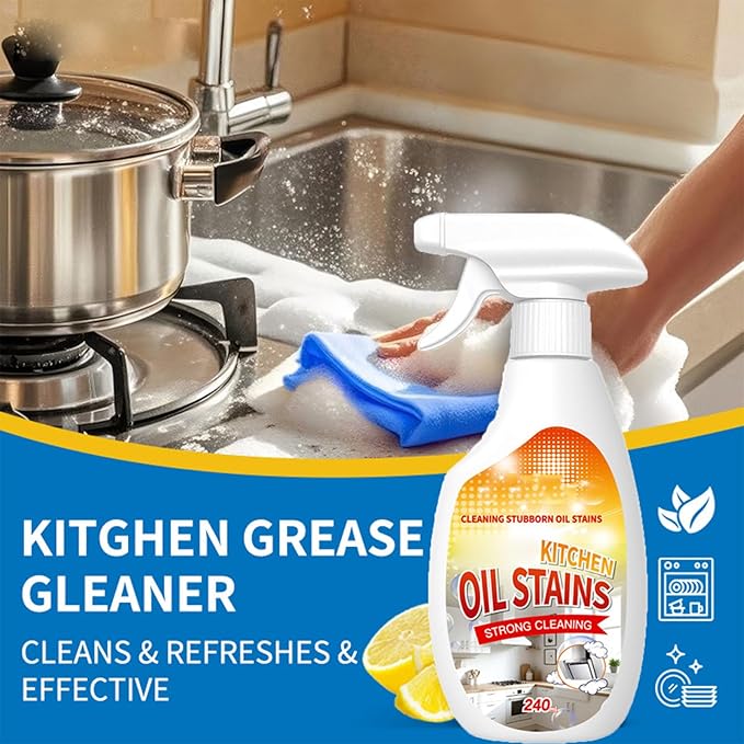 Fiell Heavy Grease Cleaner with Mild Formula Quick Decomposition,240ml Clean Kitchen up Oil Stains Spray,Kitchen Oil Cleaner,Multipurpose Oils Stain Remover Spray for Oven,Gas Stove,Cabinets,Grill (2)