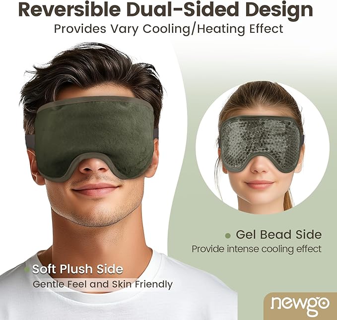 NEWGO Cooling Eye Mask for Puffy Eyes, Cold Eye Mask Eye Ice Pack for After Eyes Surgery, Tension Stress Relief, Itchy Eyes, Headaches, Dark Circles - Army Green