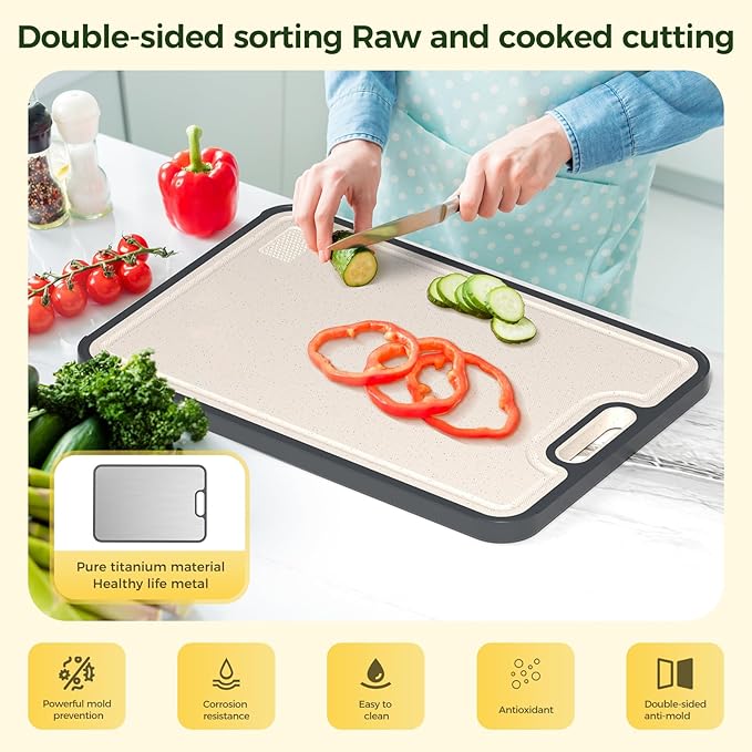 Titanium Cutting Board for Kitchen, Cutting Board Double Sided Food Grade, Pure Titanium/PP, Easy to Clean Large Size 15"×10.3"
