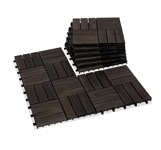 VICTORY RELAX Acacia Wood Decking Tiles 9PCS - Easy Snap Interlocking Deck Tiles for Patio Poolside Balcony Decor - All Weather Waterproof Flooring for Indoor & Outdoor (Round Joints)
