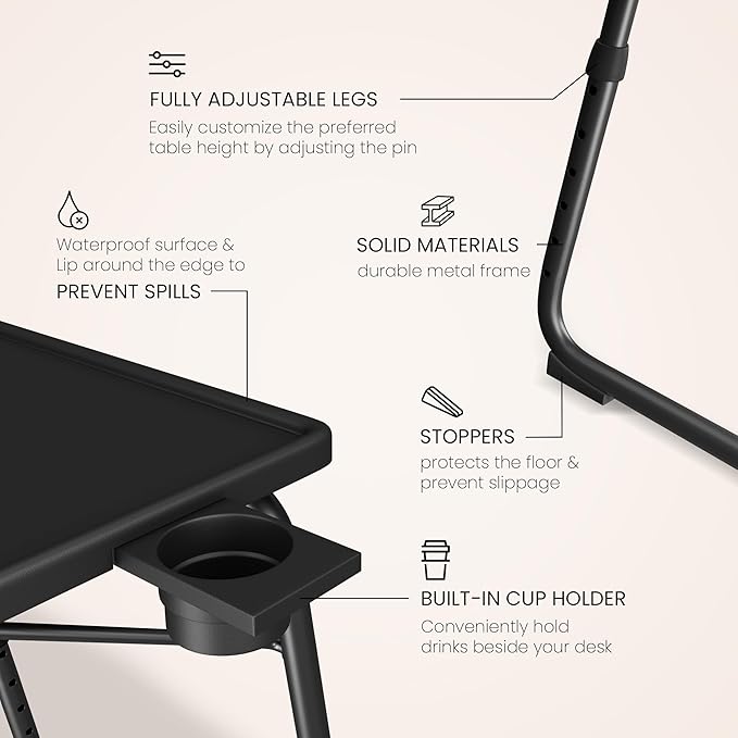 Our Modern Space Adjustable TV Tray Table - 6 Height & 3 Tilt Angle Settings | Multifunctional Foldable Tray Table for Eating Laptop Dinner or Bed Use | Easy to Assemble & Store | Portable Desk