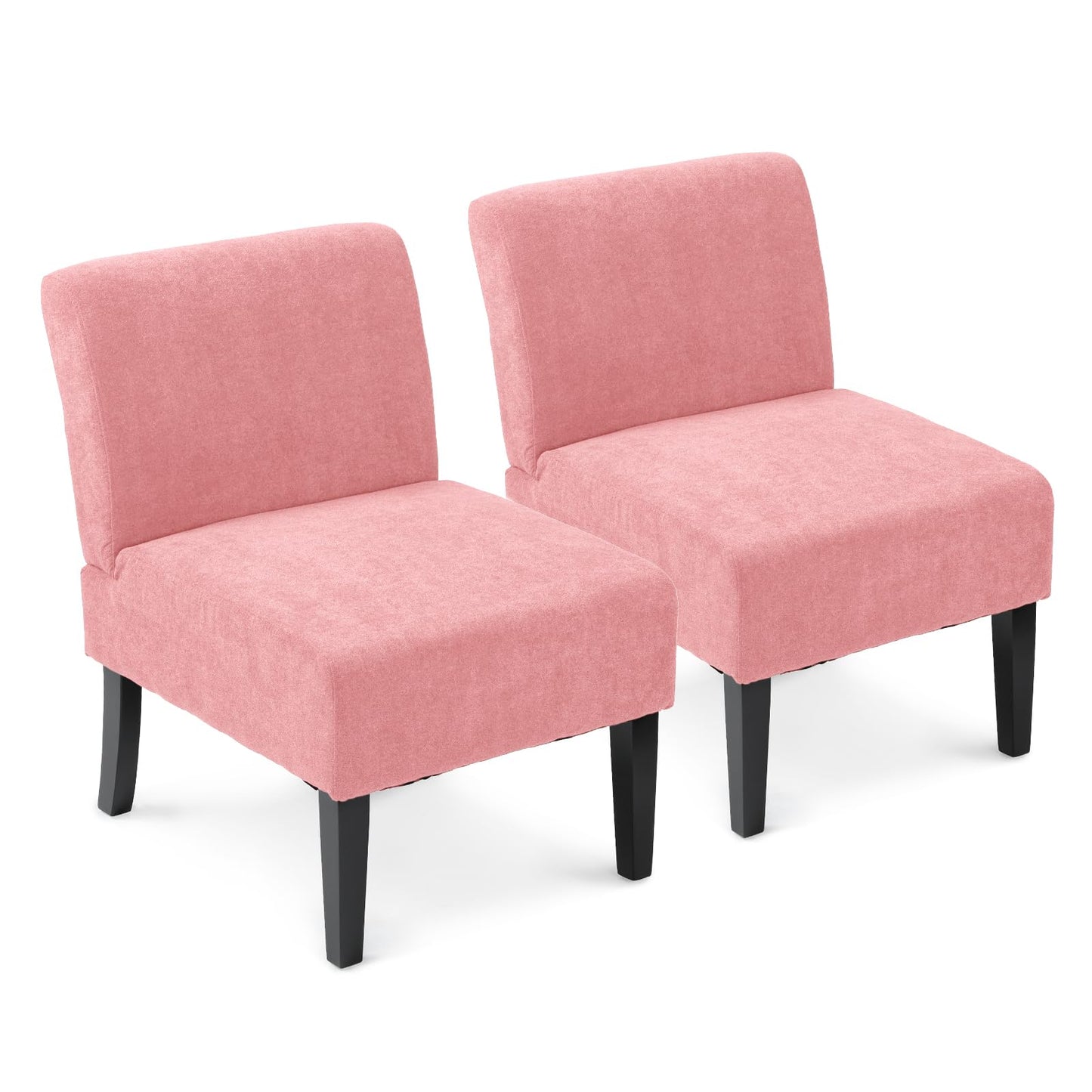 Athena Collection Armless Accent Chairs Set of 2, Comfy Linen Fabric Upholstered Slipper Chair with Wooden Legs for Living Room, Bedroom, Dorm, Balcony, Pink