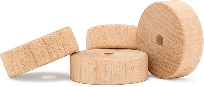 2-inch Diameter Slab Wooden Wheels for Crafts, 3/8-inch Hole, 7/16-inch Thick, Pack of 24 Mini Wood Wheels for Model, by Woodpeckers