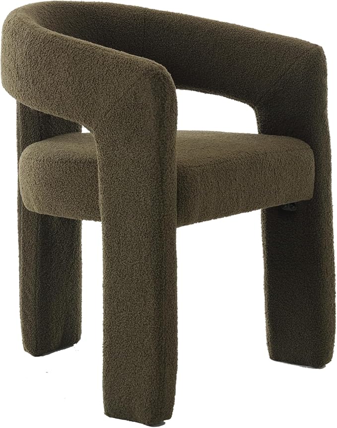 DAYALANE Modern Barrel Green Dining Chairs Set of 4, Upholstered Boucle Dining Room & Kitchen Chair with Curved Back, Comfy Accent Side Reading Armchair for Living Room Bedroom Home Office, Green