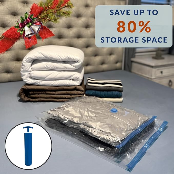 10 XL Jumbo Vacuum Storage Bags with Pump, Extra Large Compression Space Saver for Comforter, Duvet, Bedding, Blanket Storage, Vacuum Seal Bags for Clothing, Luggage Closet Organizer