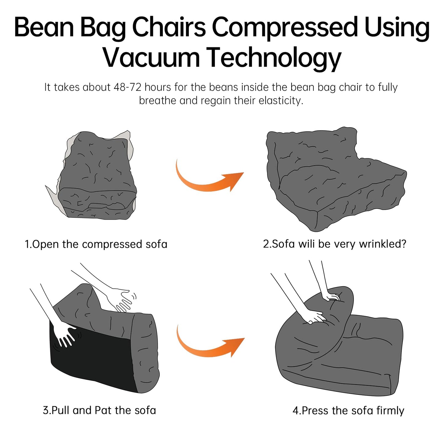 Cvortll Bean Bag Chair with Ottoman, Comfy Bean Bag Sofa with Memory Foam, Lazy BeanBag Sofa with Footstool, Fireside Bean Bag Couch for Living Room, Bedroom, Apartment