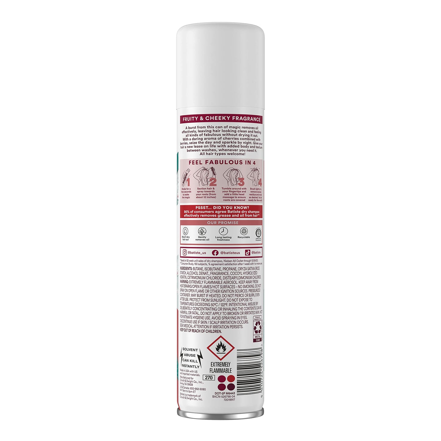 Batiste Shampoo Dry Cherry 6.73 Ounce (200ml) (2 Pack)