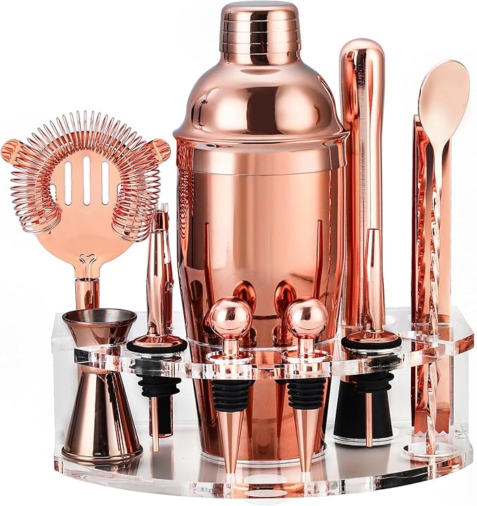 Bartender Kit Cocktail Shaker Set, Stainless Steel Cocktail Kit with 12 Piece Bar Accessories, 25oz Shaker Bar Set Drink M...