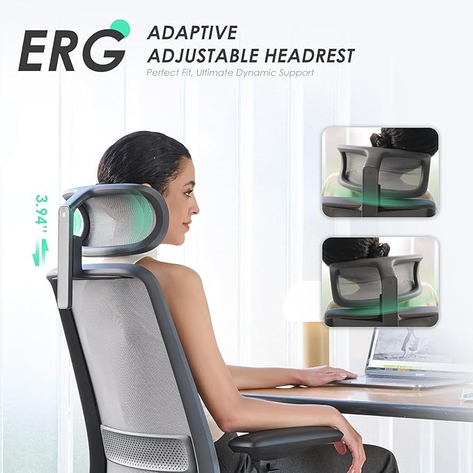 COLAMY Ergonomic Office Chair, Mesh Desk Chair with High Back, Lumbar Support, Adjustable Headrest and 4D Arms, Slide Seat, Tilt Lock-Coral