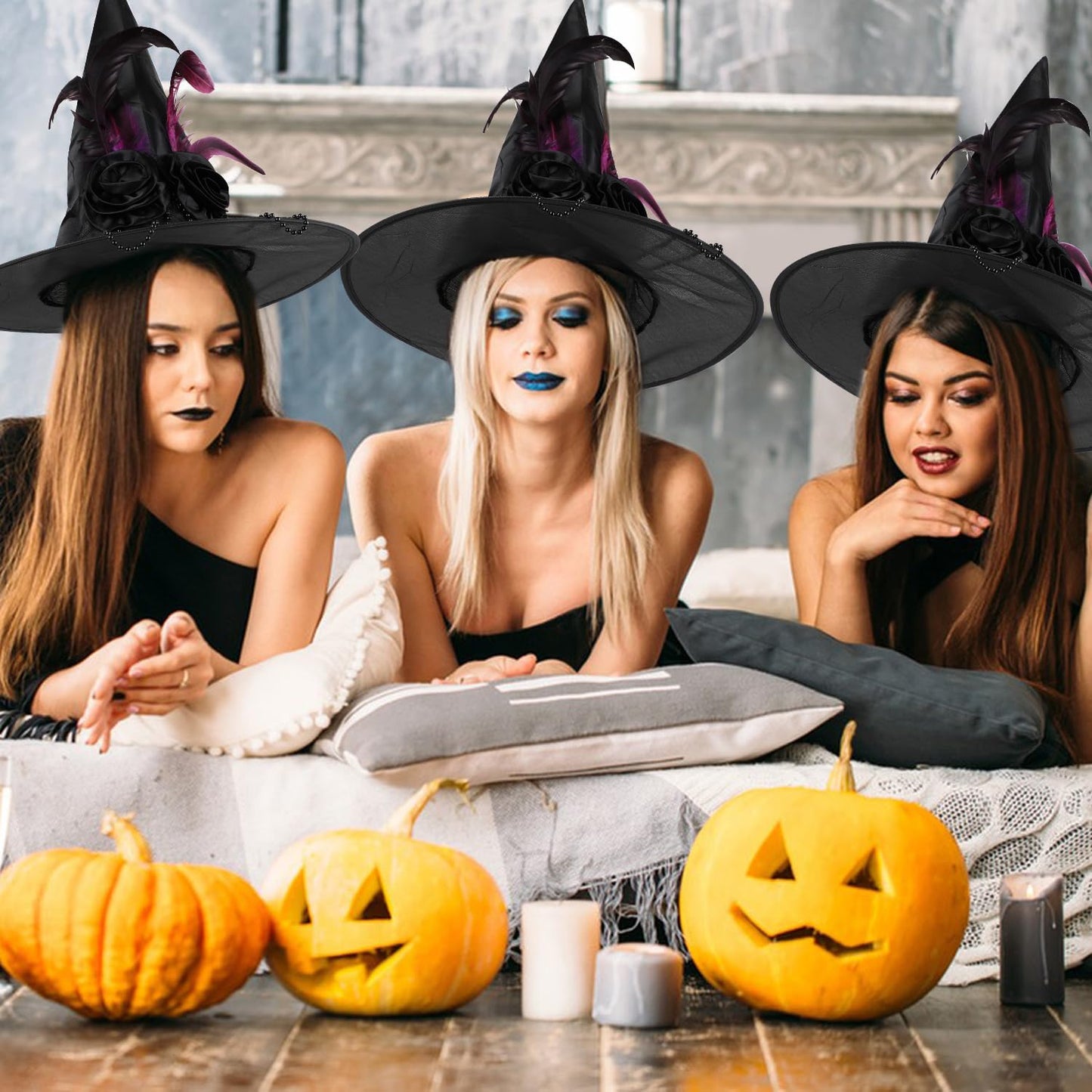LOKIPA Halloween Witch Hat, Black Witches Hats for Women Costume Witch Hat Adult Halloween Cosplay Party