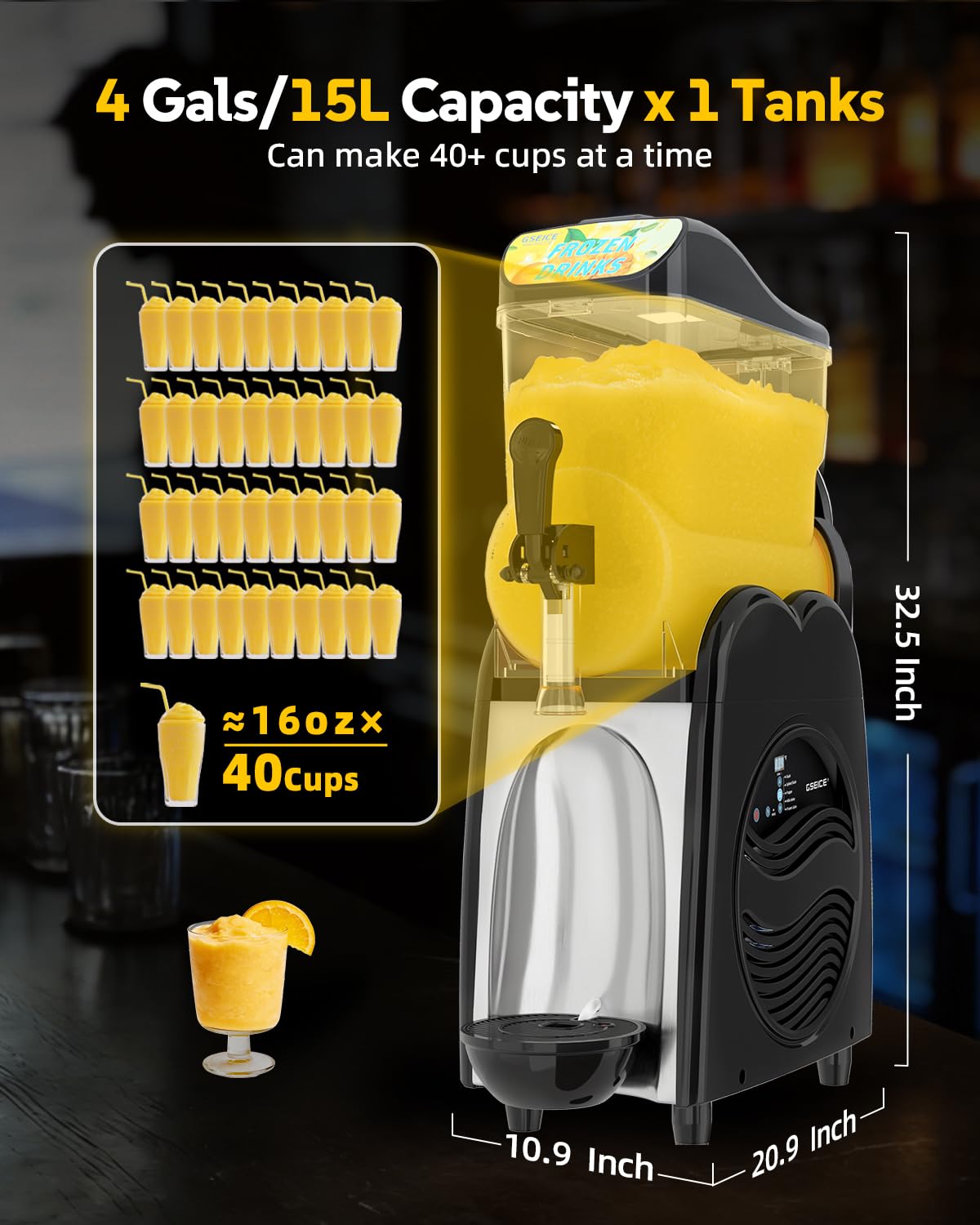 GSEICE Slushie Machine for Home 4 Gallons Single Slushy Machine for Margaritas Slushy’S Frozen Drinks, 110V/60Hz Frozen Drink Machine for Family Reunion Birthday Wedding Parties