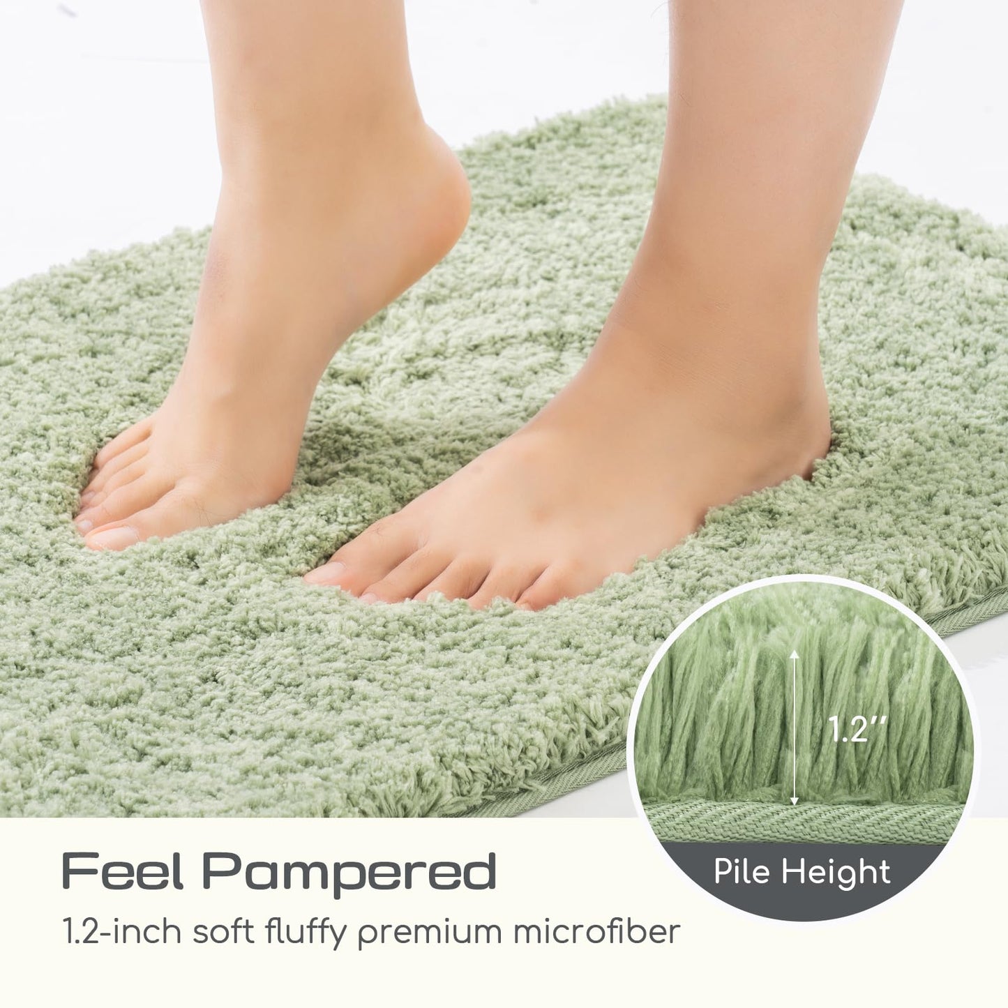 ROSMARUS Shaggy Bath Rugs for Bathroom Non Slip 17" X 24", Water Absorbent Bath Mat, Soft Shower Mat for Floor & Tub, Fluffy Plush Rug Machine Washable, Green